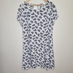 H&M Black and White Feather Shift Dress, Size 14